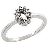 Silver City Jewelry 10k White Gold Semi-Mount Ring (5x3 mm) Oval Stone & 0.2 ct Diamond Accents, Size 10