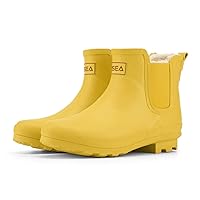HISEA Women's Plush Rain Boots Waterproof, Rubber Chelsea Boots Women, Ankle Ladies Booties for Winter Spring Garden
