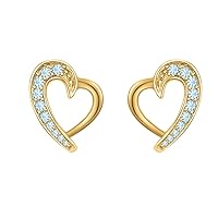 Women's Love Heart Aquamarine Stud Earring Set for Lover Sparkling Earring 14k Gold Over .925 Sterling Silver Studs for Women Girls