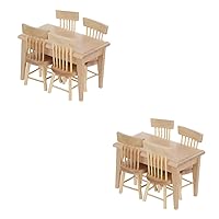 ERINGOGO 2 Sets Mini Table and Chairs Doll House Furniture Miniature Kitchen Accessories Dollhouse Living Room Table Home Décor Fairy Dinner Table Statue Decoration Toy Bed Props Wooden Oak