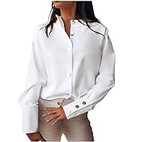 Long Sleeve Shirts for Women Loose Fashion Solid Color Shirts Band Collar Slim Tops