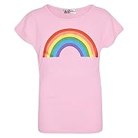 Girls T Shirt Kids Rainbow Print Stylish Round Neck Pink T Shirt Tank Top & Tees