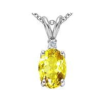 Tommaso Design Oval Genuine Yellow Sapphire Pendant Necklace 14kt Gold
