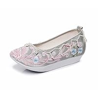 Women's Phoenix Embroidered and Beads Shoes, Ancient Style Women's Cloth Shoes with high Slope Heel