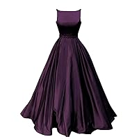 Prom Dresses Long Satin A-Line Formal Dress for Women with Pockets Grape Size 20