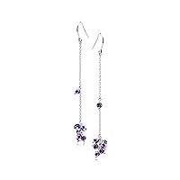 Amethyst earrings-Long chain February birthstone-Handmade grape earrings-Dangling simple silver everyday hook earrings