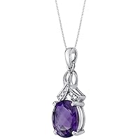 PEORA Genuine Amethyst and Diamond Soul Pendant for Women 14K White Gold, 3 Carats Oval Shape, with 18 inch Chain