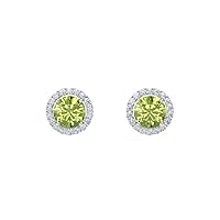 925 Sterling Silver 14K Gold Plated Round Cut Gemstone Birthstone Halo Stud Earrings