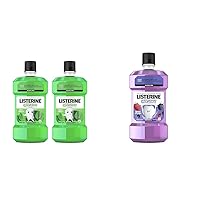 Listerine Alcohol-Free Kids Mouthwash with Sodium Fluoride, 500mL x2 and Smart Rinse Alcohol-Free Anticavity Mouthwash, 500mL for Cavity Protection