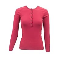 Hard Tail Forever Womens Long Sleeve Cotton Henley T Shirt, Crewneck Style T-219