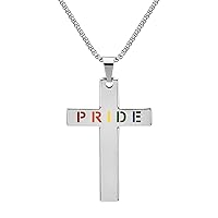 OIDEA LGBT Gay Pride Cross Necklace: Stainless Steel Rainbow Pendant Necklace Lesbian LGBTQ Gay Pride Jewelry Gift for Men Women
