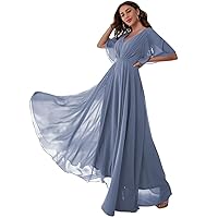 Bridesmaid Dresses Chiffon Long V Neck Short Sleeves Evening Dresses Party Gowns for Wedding