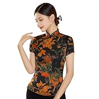 Traditional Chinese Print Flower Women Coat Tops Slim Shirt Silk Satin Blouse Classic Clothing Size