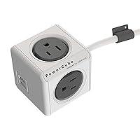 PowerCube Extended 4 Outlet Power Adapter with USB Port , 5 Foot Cord - Trolley Grey