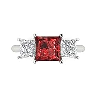 Clara Pucci 3.1 Princess Cut 3 Stone Solitaire W/Accent Natural Red Garnet Statement Anniversary Promise Engagement ring 18K White Gold