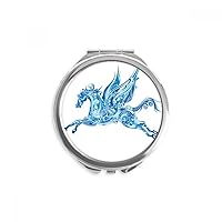Blue Horse Wing Animal Art Grain Hand Compact Mirror Round Portable Pocket Glass