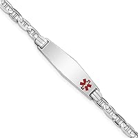 Jewels By Lux Engravable Personalized Custom 14K White Gold Medical Soft Diamond Shape Red Enamel Anchor Link ID Bracelet For Men or Women Length 7 inches Width 7.5 mm With Lobster Claw Clasp