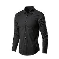 Solid Cotton Blend Dress Shirts for Men Stylish Long Sleeve Mock Neck Button Up Cool Shirts Slim Fit Novelty