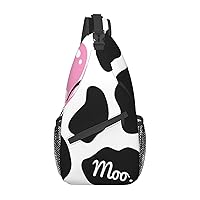 Sling Backpack,Travel Hiking Daypack Black White Milk Cow Print Rope Crossbody Shoulder Bag