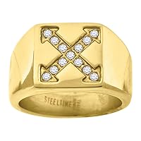 Diamond2Deal Stainless Steel Yellow-tone Cubic Zirconia Fashion Band Ring for Mens (9-12)
