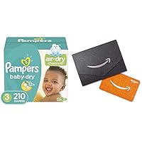 Diapers Size 3, 210 Count - Pampers Baby Dry Disposable Baby Diapers, ONE Month Supply x2 and Amazon.com Gift Card in a Mini Envelope