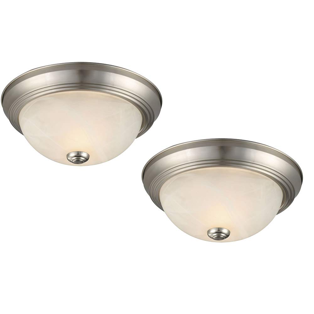 Design House 587527 Traditional 2-Light Indoor Dimmable Ceiling Light with Alabaster Glass for Bedroom Hallway Kitchen Dining Room, Satin Nickel 11-Inch, 2 Count (Pack of 1)