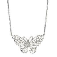 925 Sterling Silver Polished Fancy Lobster Closure Butterfly Angel Wings Necklace 18 Inch Lobster Claw Jewelry for Women