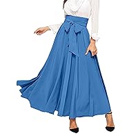 Women's Elegant High Waist Skirt Tie Front Pleated Maxi Skirts Girls Skirts Size 8