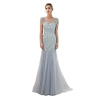Champagne/Gray Luxury Beaded Pearls Mermaid Evening Shower Party Dress Prom Celebrity Pageant Gown for Wedding