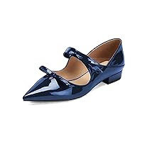 XYD Women Cute Closed Pointed Toe Bow Mary Jane Flats Low Chunky Heel Party Event Dance Daily Comfy Walking Shoes
