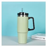 30 oz Tumbler with Handle, Stainless Steel Insulated Tumblers with Straw Lid, Leakproof Reusable Vacuum Insulated Cup Quencher Tumbler Travel Mug for Hot and Cold Beverages ( Color : Light green , Siz