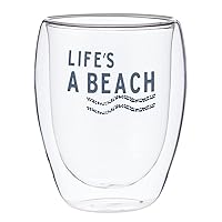 Wine Glasses - Glass Double-Walled Insulated Stemless Wine or Cocktail Glass, 12-Ounce, Beach