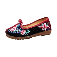 Women Cotton Embroidered Flat Platform Shoes Ladies Casual Walking Comfortable Non-Skid Slip On Sneakers