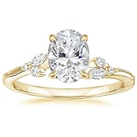 18K Solid Yellow Gold Handmade Engagement Ring 1.0 CT Oval Cut Moissanite Diamond Solitaire Wedding/Bridal Ring Set for Womens/Her Proposes Rings