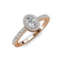 IGI Certified Oval Cut Lab Grown Diamond (VS1/F) & Round Natural Diamond 1.18 ctw Women Halo Engagement Ring 14K Gold
