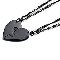 2 Pieces Gold Stainless Steel Heart-shaped Necklace Puzzle set Black Couple Necklace His and Her Pendant Necklaces Matching for Boyfriend Girlfriend Best Friends Jewelry Gift