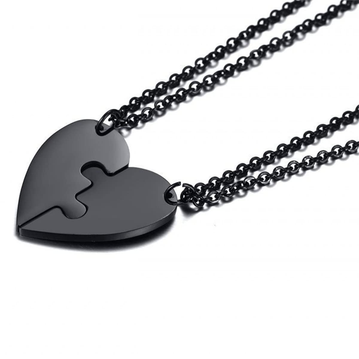 JOYA GIFT 2 Pieces Gold Stainless Steel Heart-shaped Necklace Puzzle set Black Couple Necklace His and Her Pendant Necklaces Matching for Boyfriend Girlfriend Best Friends Jewelry Gift