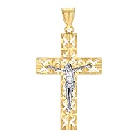 10k Two tone Gold Mens Crucifix Cross Religious Pendant Necklace Measures 50.5x27.2mm Wide Jewelry Gifts for Men