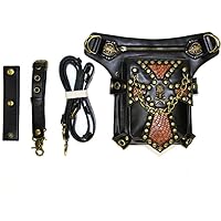 Steampunk Vintage PU Leather Waist Pack Hiking Fanny Pack Small Purse Multi-Purpose Tactical Drop Leg Arm Shoulder Bag with Hip Belt Black