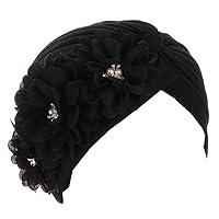Women Flower Turban Hats - Ruffle Pre Tied Headwrap Caps Chemo Beanies Hijab Headscarf for Cancer Patient Hair Loss