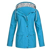 Women's Fashion Lightweight Rain Jackets Outdoor Hooded Windbreaker with Adjustable Drawstring Waterproof Raincoats