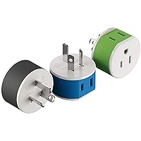 OREI Australia, New Zealand, China Power Plug Adapter with 2 USA Inputs - Travel 3 Pack - Type I (US-16) Safe Grounded Use with Cell Phones, Laptop, Camera Chargers, CPAP, and More