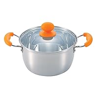 Pearl Metal Miracolo H-926 Stainless Steel Double Handed Pot with Glass Lid, 7.1 inches (18 cm), Orange