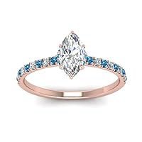 Choose Your Gemstone Marquise Shape 14k Rose Gold Plated Halo Engagement Rings Hidden Halo Petite Diamond CZ Ring Lightweight Office Wear Gift Jewelry for Women : US Size Size 4 TO 12