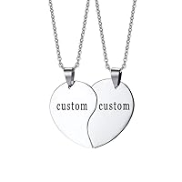Stainless Steel Custom Names Love Heart 2 Necklace Sets Fashion Pendant Jewelry for Couple