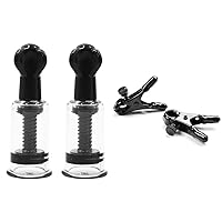 Black Large Nipple Clamps Head with Nipple Sucker Set Breast Cup Sucking Non-Piercing Clips for Women Men Pleasure