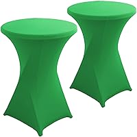 2 Pack 32x43 Inch Green Spandex Cocktail Table Covers, Fitted Round Cocktail Tablecloth, Stretch Highboy Table Cover Cloth for Wedding, Party, Banquet, Event