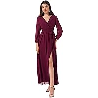 CHICTRY Women's Long Sleeve Chiffon Party Ball Gown Side Slit Long Dress Bridesmaid Wedding Dresses