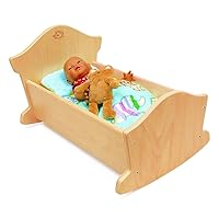 Environments Wooden Doll Cradle Play Furniture for Toddlers, Natural Finish, Fits up-to 22-Inch Doll, Educational Toy, Pretend Play