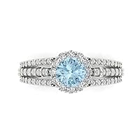 Clara Pucci 2.08 Brilliant Round Cut Halo Solitaire Natural Aquamarine Accent Anniversary Promise Engagement ring Solid 18K White Gold